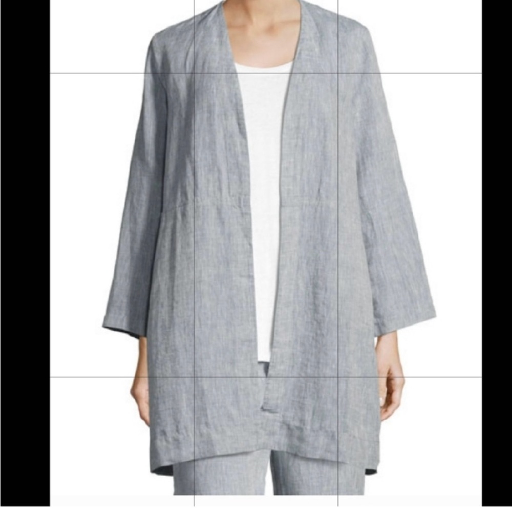 Eileen Fisher Blue chambray linen long jacket size 2X
